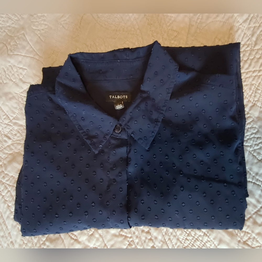 Talbots Blue Multi Layer Blouse Size Small - image 2